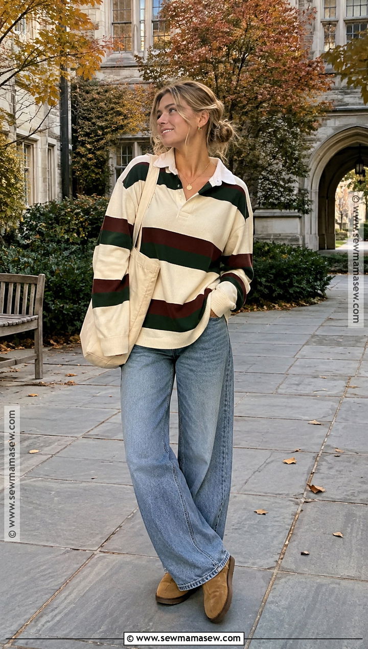 Rugby Shirt And Loose Jeans Fall Fit - 25 comfy fall fits