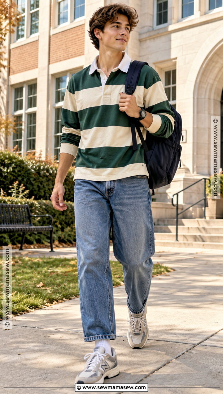 Rugby Shirt And Loose Jeans Fall School Outfit - 20 fall school outfits highschool
