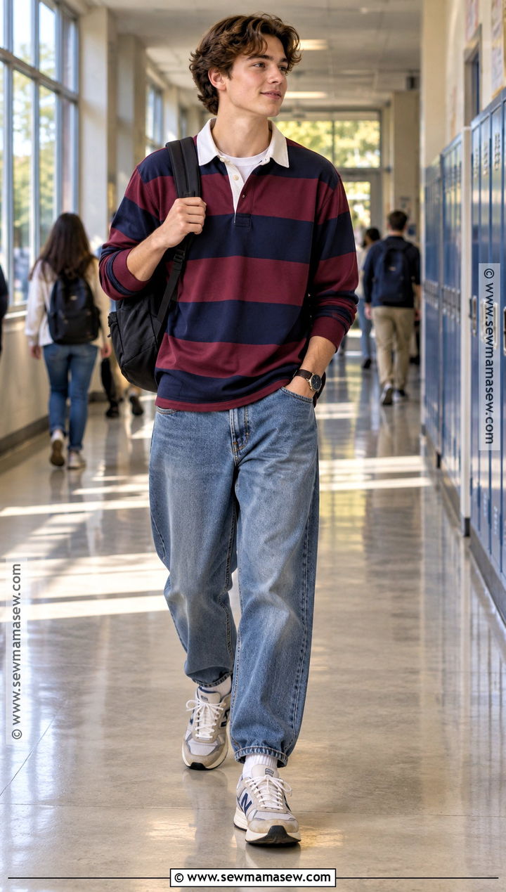 Rugby Shirt And Loose Jeans School Outfit - 25 cute outfits for school fall