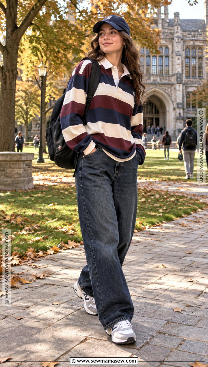 Rugby Shirt And Loose Jeans Uni Outfit - 25 uni fits autumn