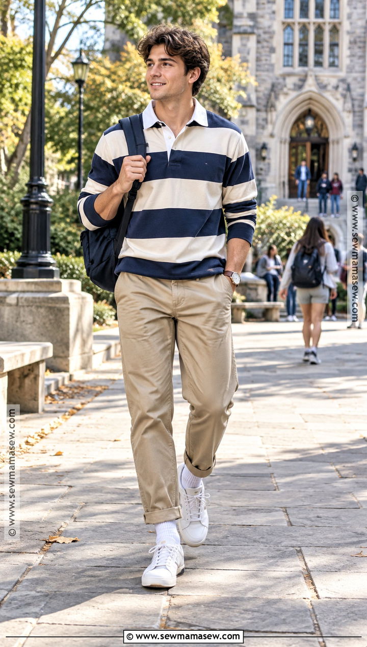 Rugby Shirt And Relaxed Chinos Back To School Outfit - 15 mens back to school outfit ideas