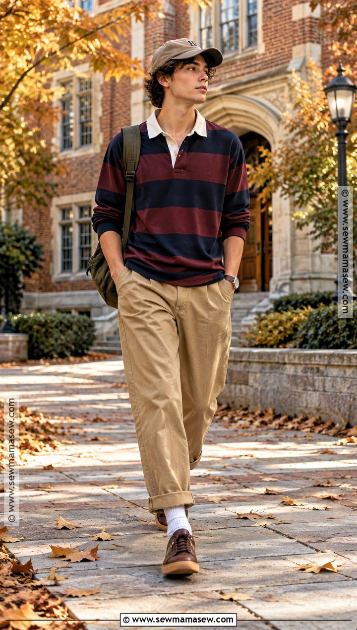 Rugby Shirt And Relaxed Chinos Masc Fall Outfit - 15 cute fall outfits masc