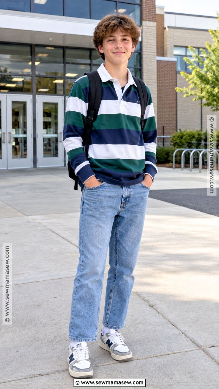 Rugby Shirt And Relaxed Jeans 6th Grade Outfit - 20 Back To School Outfit Ideas For 6Th Grade