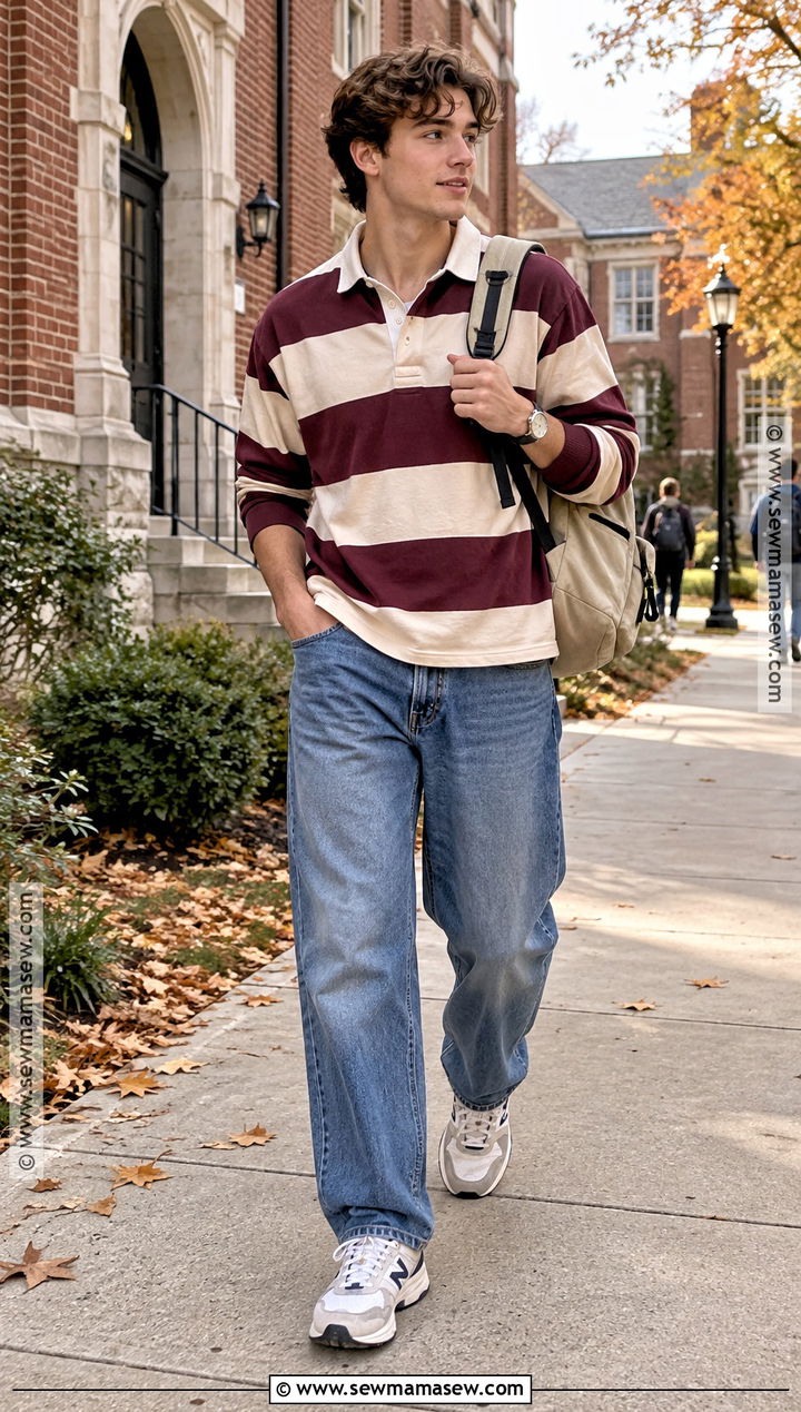 Rugby Shirt And Relaxed Jeans Autumn School Outfit - 25 outfit ideas for school autumn