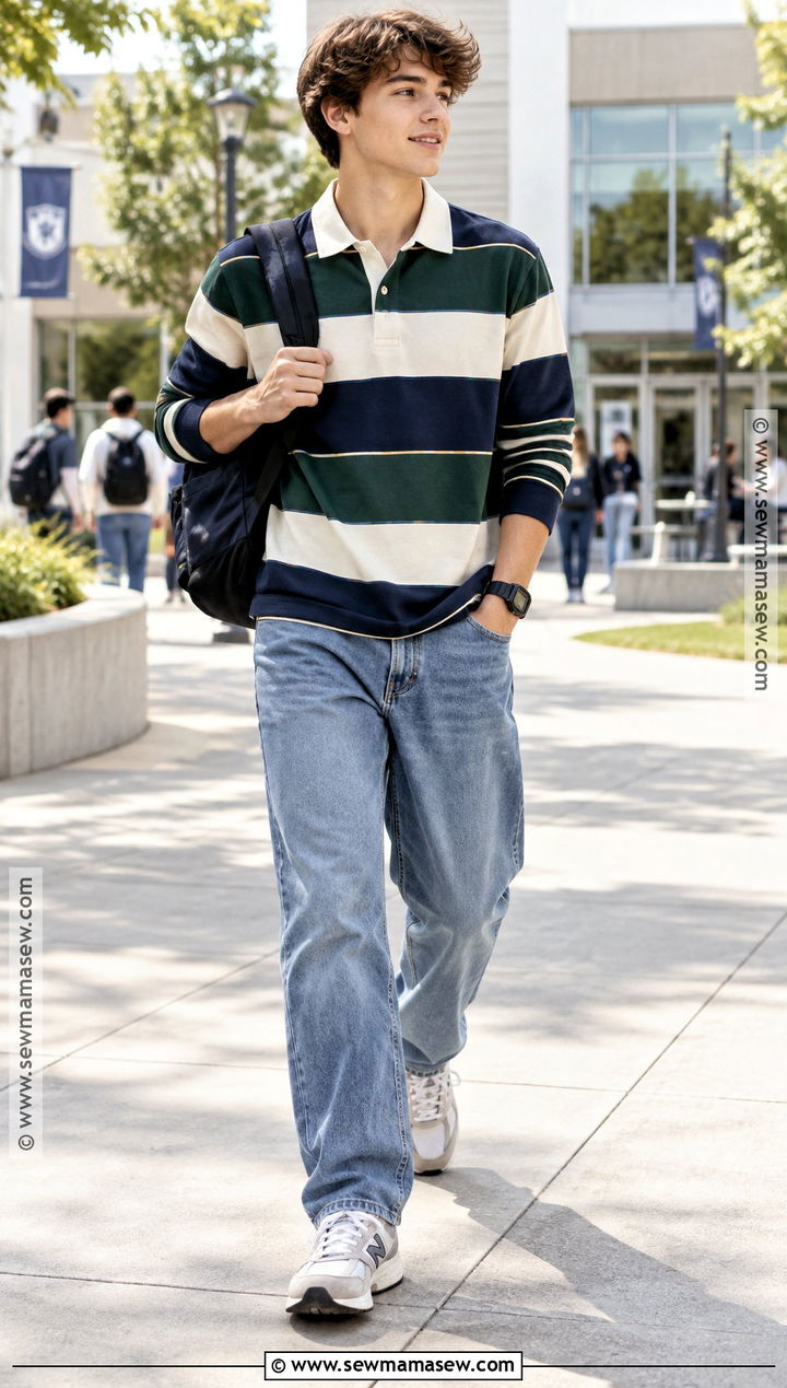 Rugby Shirt And Relaxed Jeans Back To School Outfit - 15 modest back to school outfits for teens