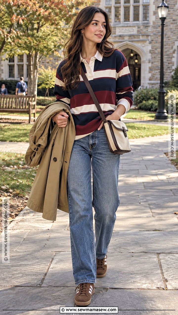 Rugby Shirt And Relaxed Jeans Fall Outfit - 25 dope fall outfits