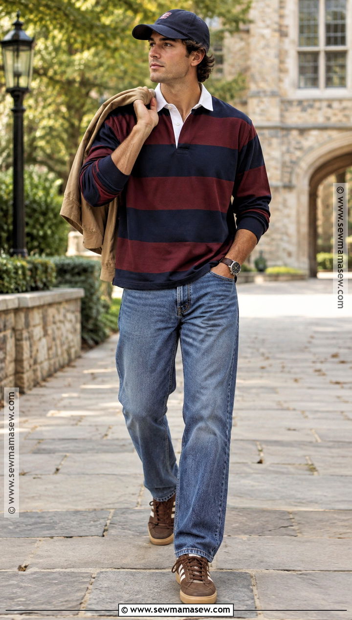 Rugby Shirt And Relaxed Jeans Fall Outfit - 25 Fall Mens Outfits