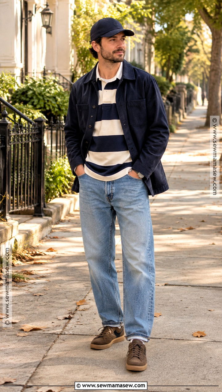 Rugby Shirt And Relaxed Jeans Fall Outfit - 15 Fall Fits Men Aesthetic