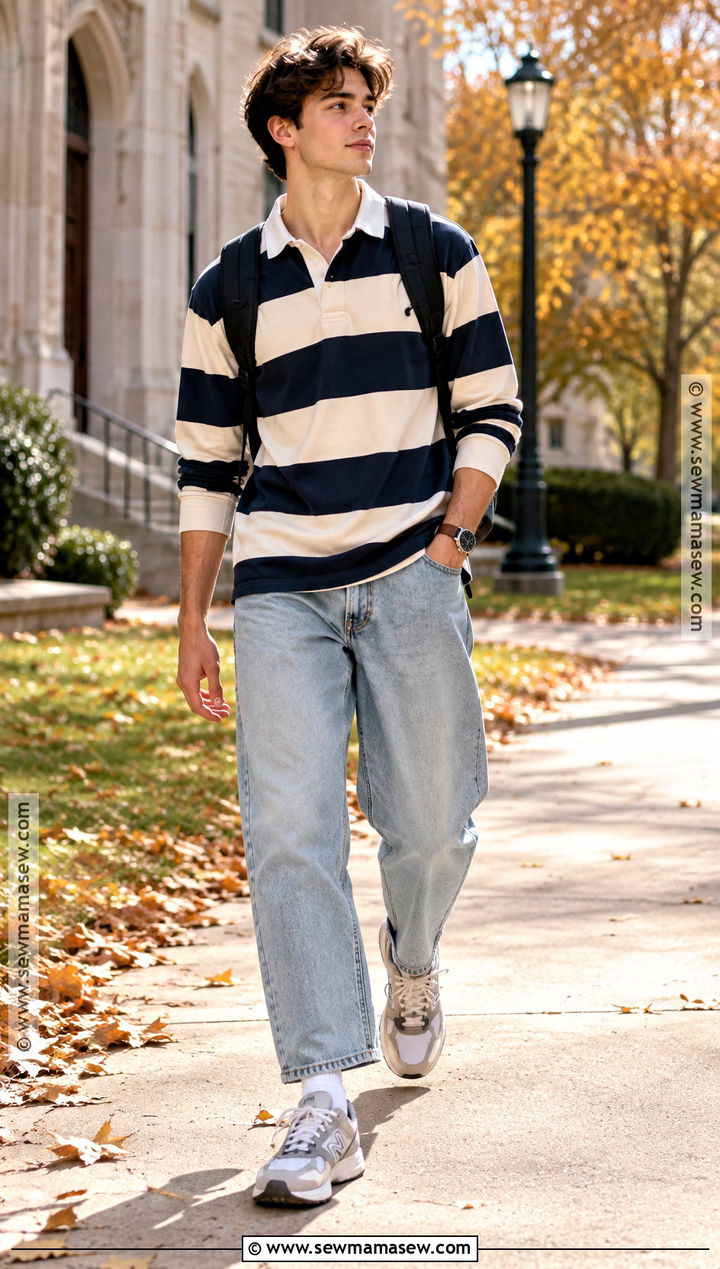 Rugby Shirt And Relaxed Jeans Fall School Outfit - 15 simple fall school outfits