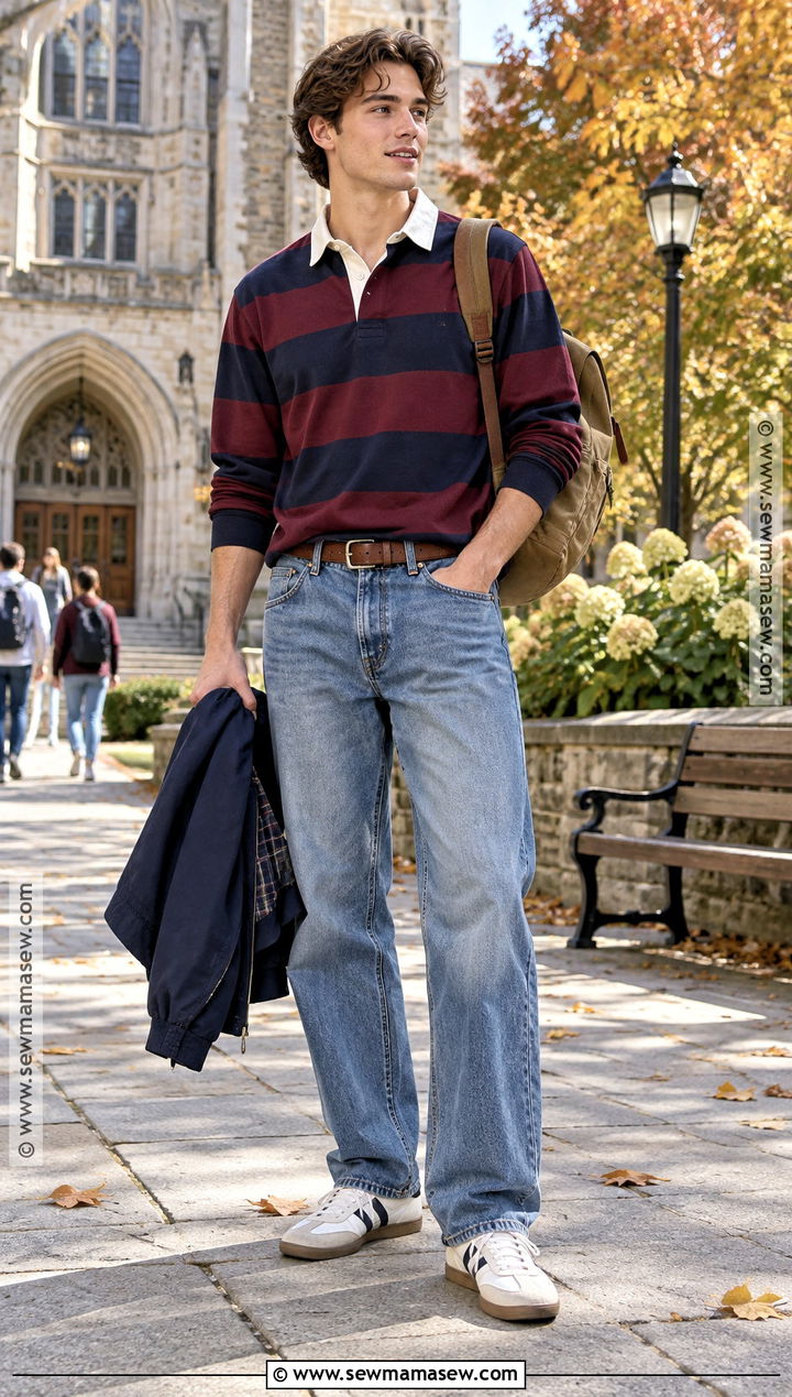Rugby Shirt And Relaxed Jeans Outfit - 25 autumn style ideas for men
