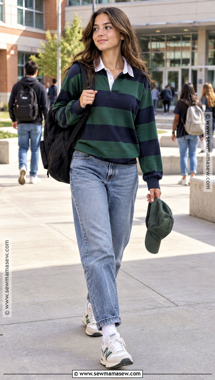 Rugby Shirt And Relaxed Jeans Outfit - 25 back to school outfits for teens