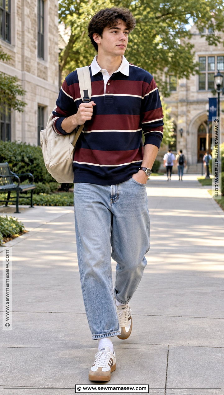 Rugby Shirt And Relaxed Jeans School Outfit - 15 cute simple outfits for school fall
