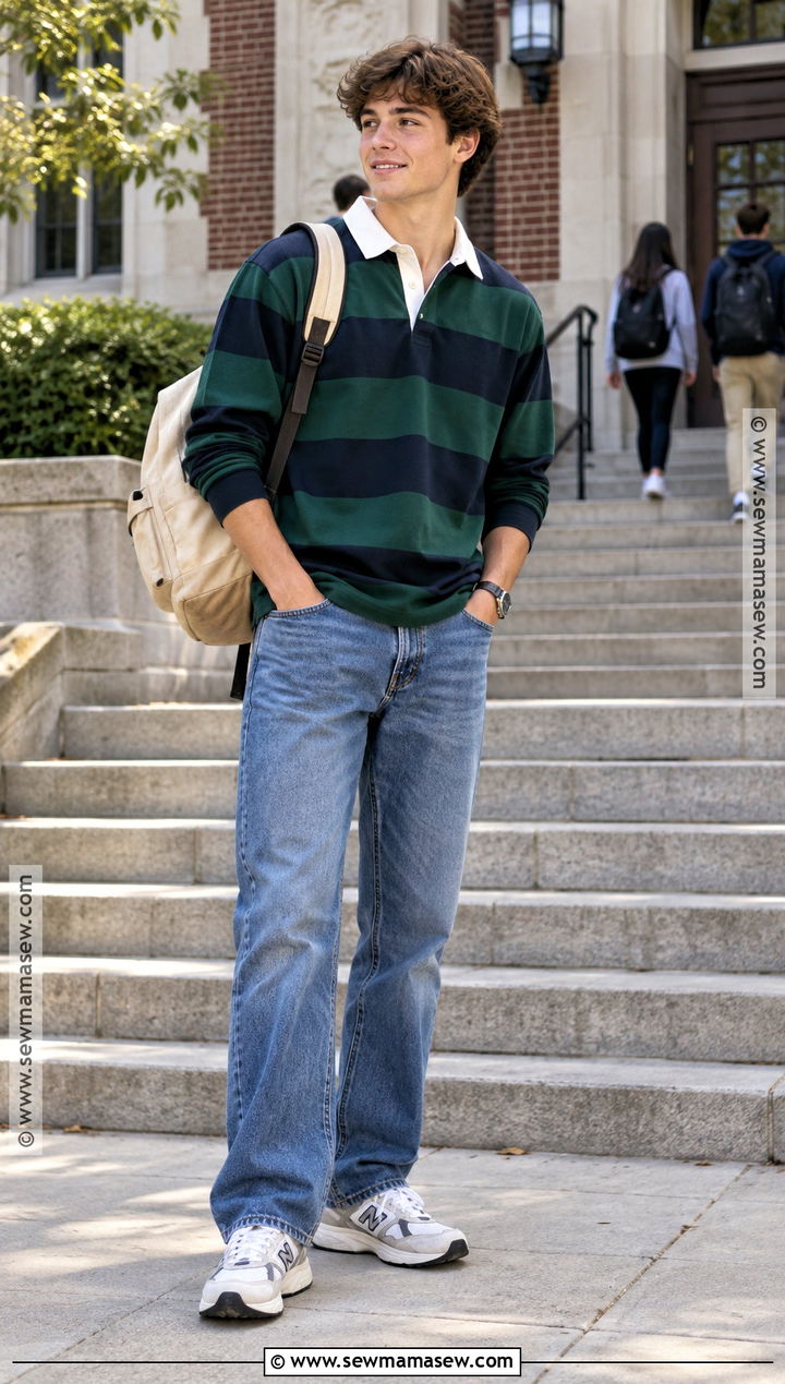 Rugby Shirt And Relaxed Jeans School Outfit - 20 cute back to school outfits highschool