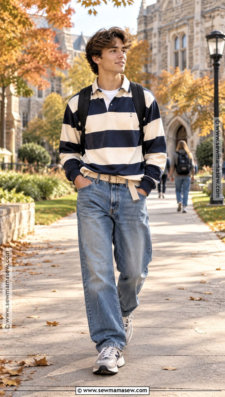 Rugby Shirt And Relaxed Jeans School Outfit - 25 autumn outfits for school