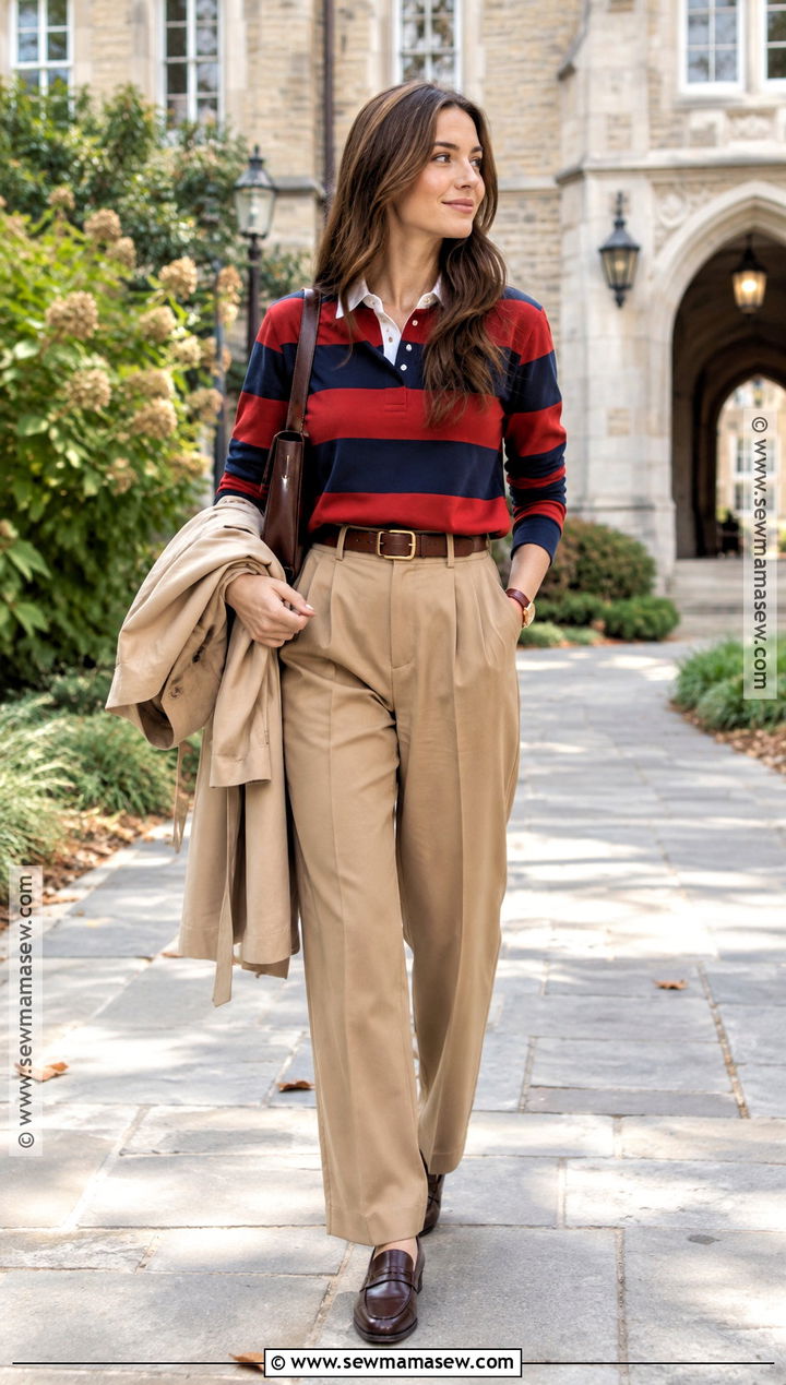 Rugby Shirt And Relaxed Trousers Fall Outfit - 25 fall outfit inspired ideas