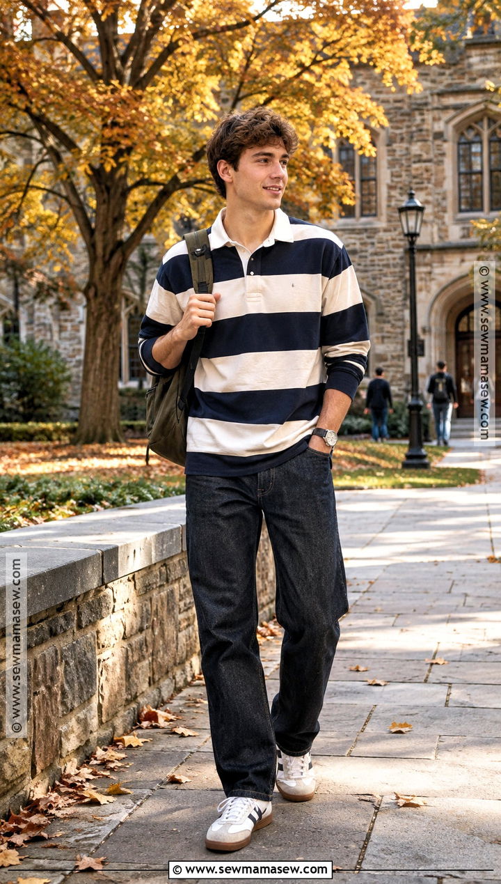 Rugby Shirt And Straight Jeans Back To School Outfit - 25 back to school outfits for men