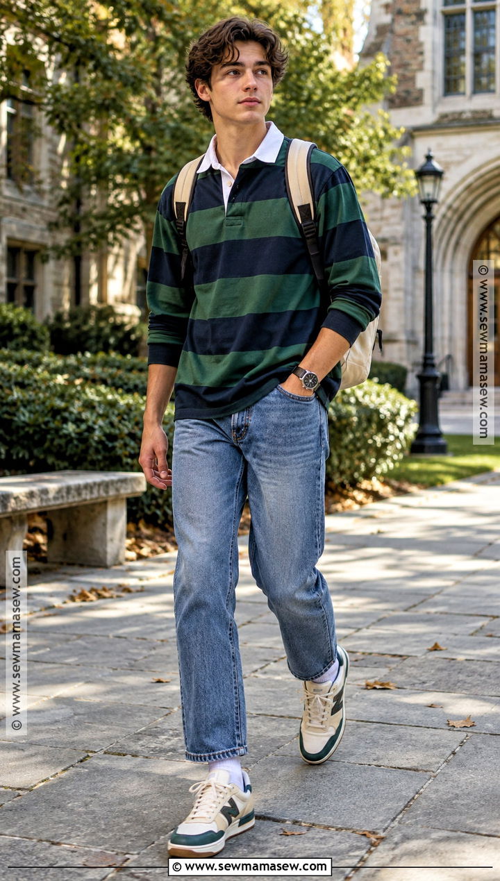 Rugby Shirt And Straight Jeans School Outfit - 25 autumn outfits school