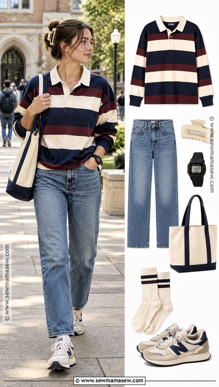 Rugby Shirt And Straight Leg Jeans Back To School Outfit - 15 back to school outfit collage ideas