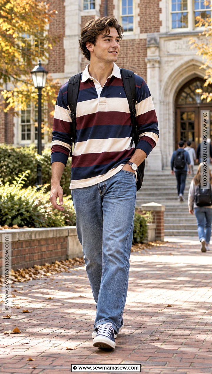 Rugby Shirt And Straight Leg Jeans Back To School Outfit - 20 Back To School Essentials Clothes