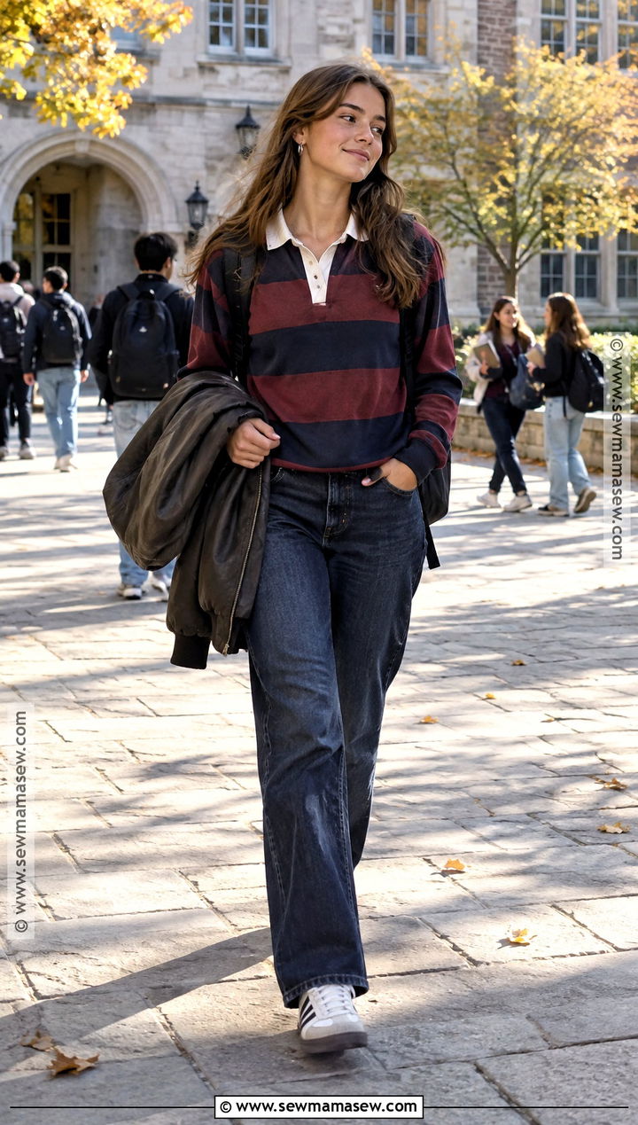 Rugby Shirt And Straight Leg Jeans Outfit - 20 Fall Teen Girl Outfits