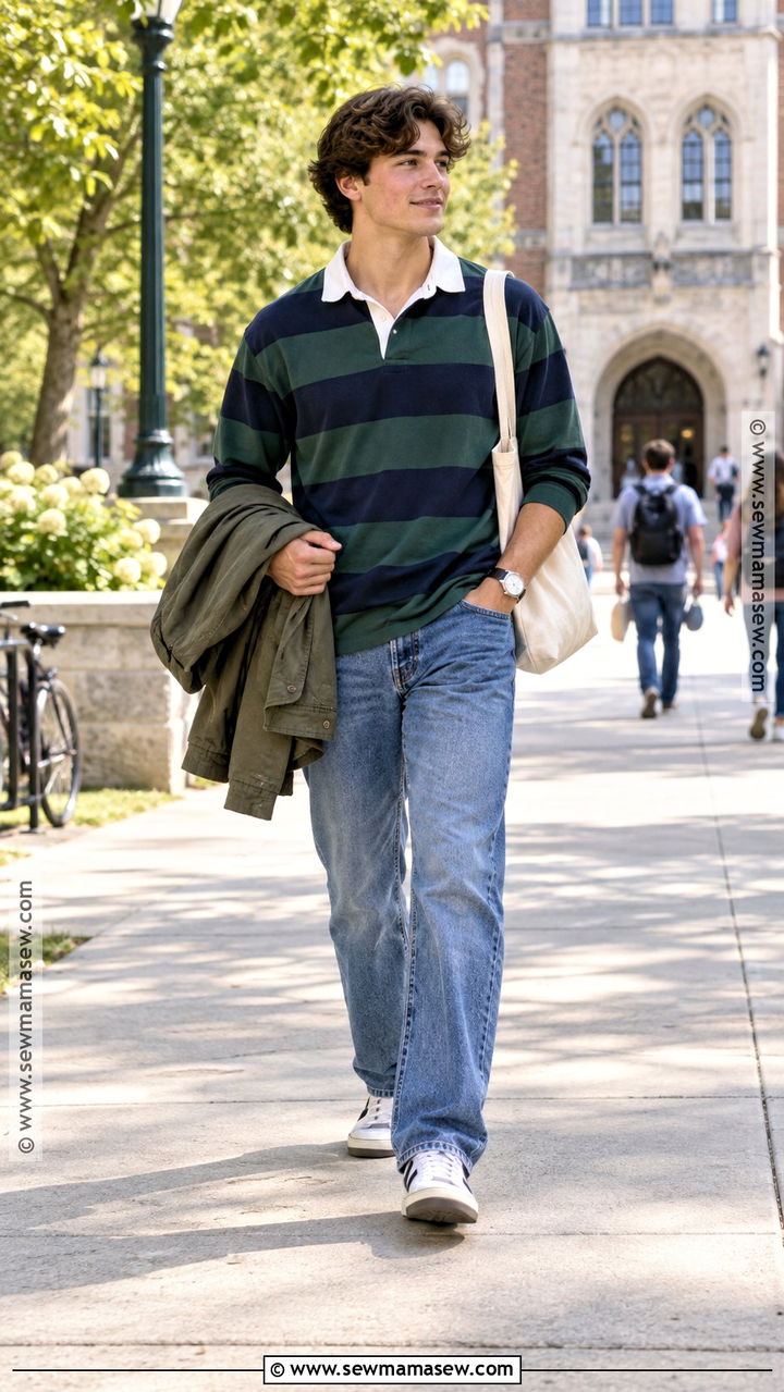 Rugby Shirt And Straight Leg Jeans Outfit - 20 Back To School Clothes Ideas