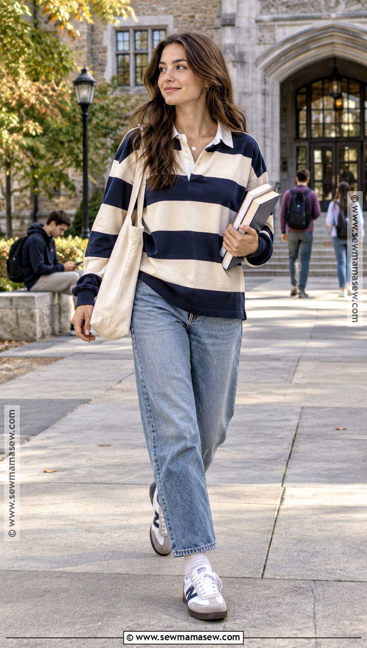 Rugby Shirt And Straight Leg Jeans School Outfit - 20 Fly Back To School Outfits