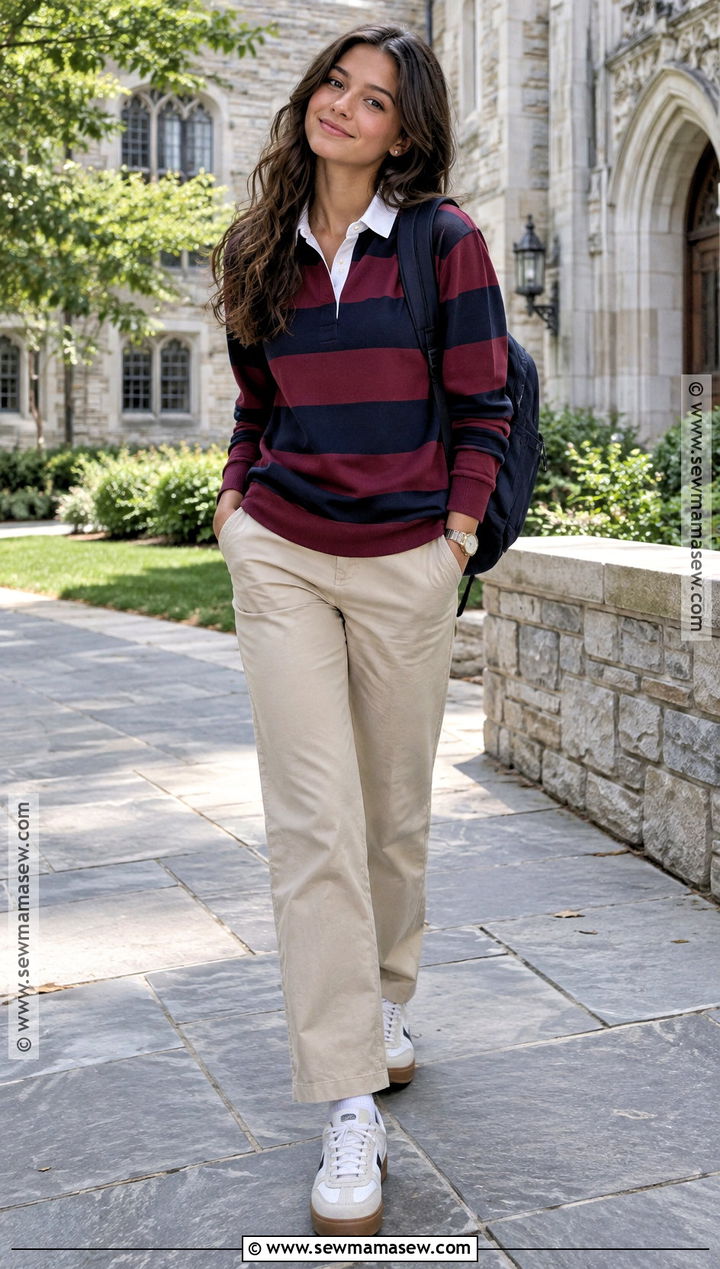 Rugby Shirt And Straight Leg Pants Back To School Outfit - 20 cute outfits for back to school