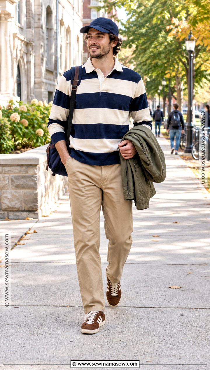 Rugby Shirt And Work Pants Outfit - 15 fall male fashion ideas