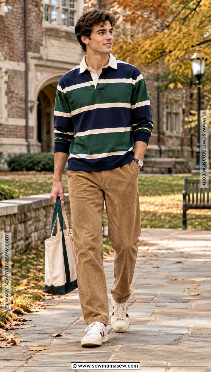 Rugby Shirt Autumn Outfit With Corduroy Pants - 25 autumn outfits men casual