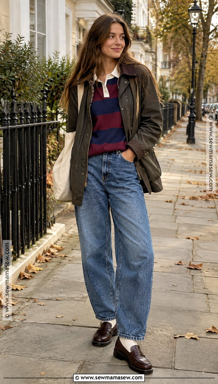 Rugby Shirt Fall Outfit With Barrel Leg Jeans - 20 uk fall outfits