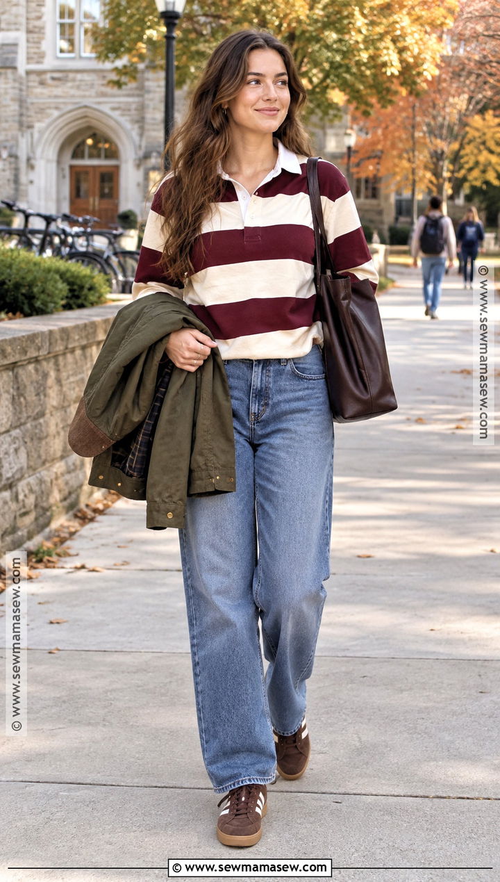 Rugby Shirt Fall Outfit With Relaxed Jeans - 30 fall fit ideas