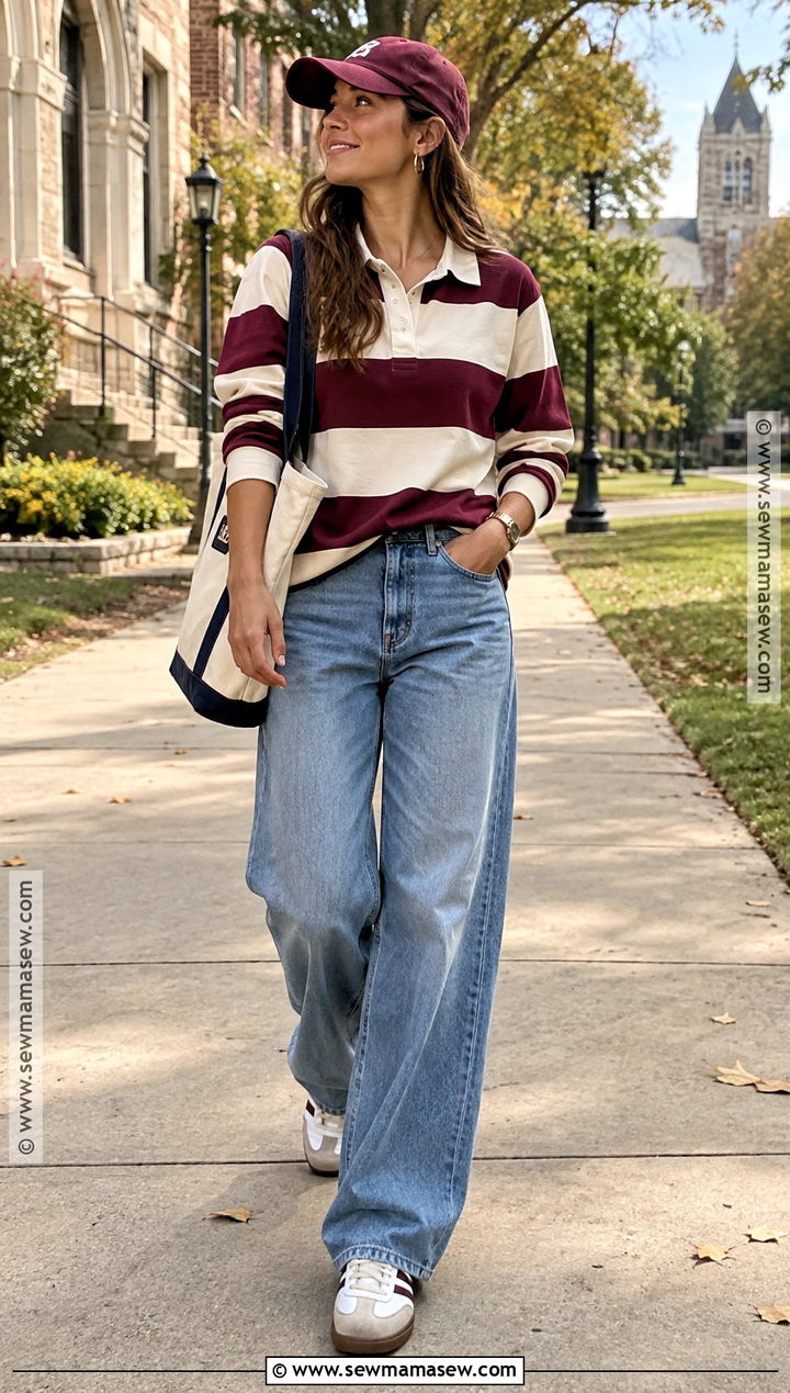 Rugby Shirt Fall Outfit With Wide Leg Jeans - 30 fall outfits 2026