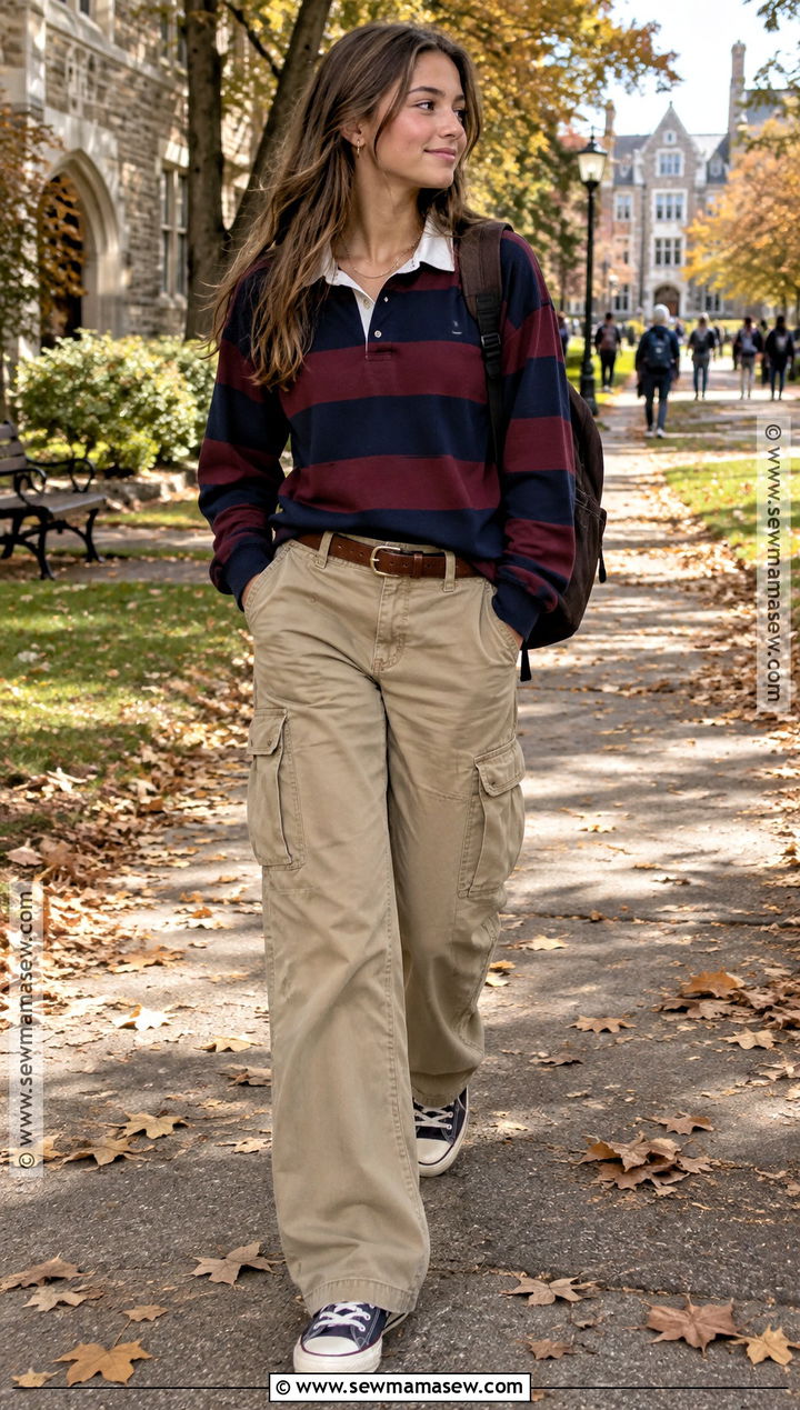 Rugby Shirt School Outfit With Cargo Pants - 15 school outfits back to school