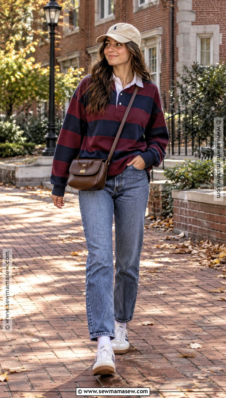 Rugby Shirt With Jeans And Sneakers - 25 fall outfits ideas