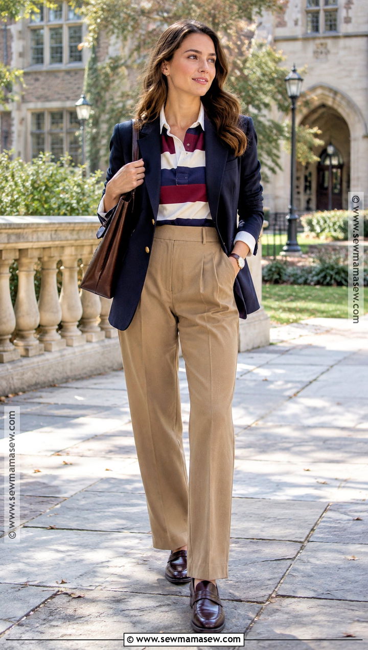 Rugby Shirt With Tailored Trousers - 15 Chic Fall Outfit Ensemble Ideas