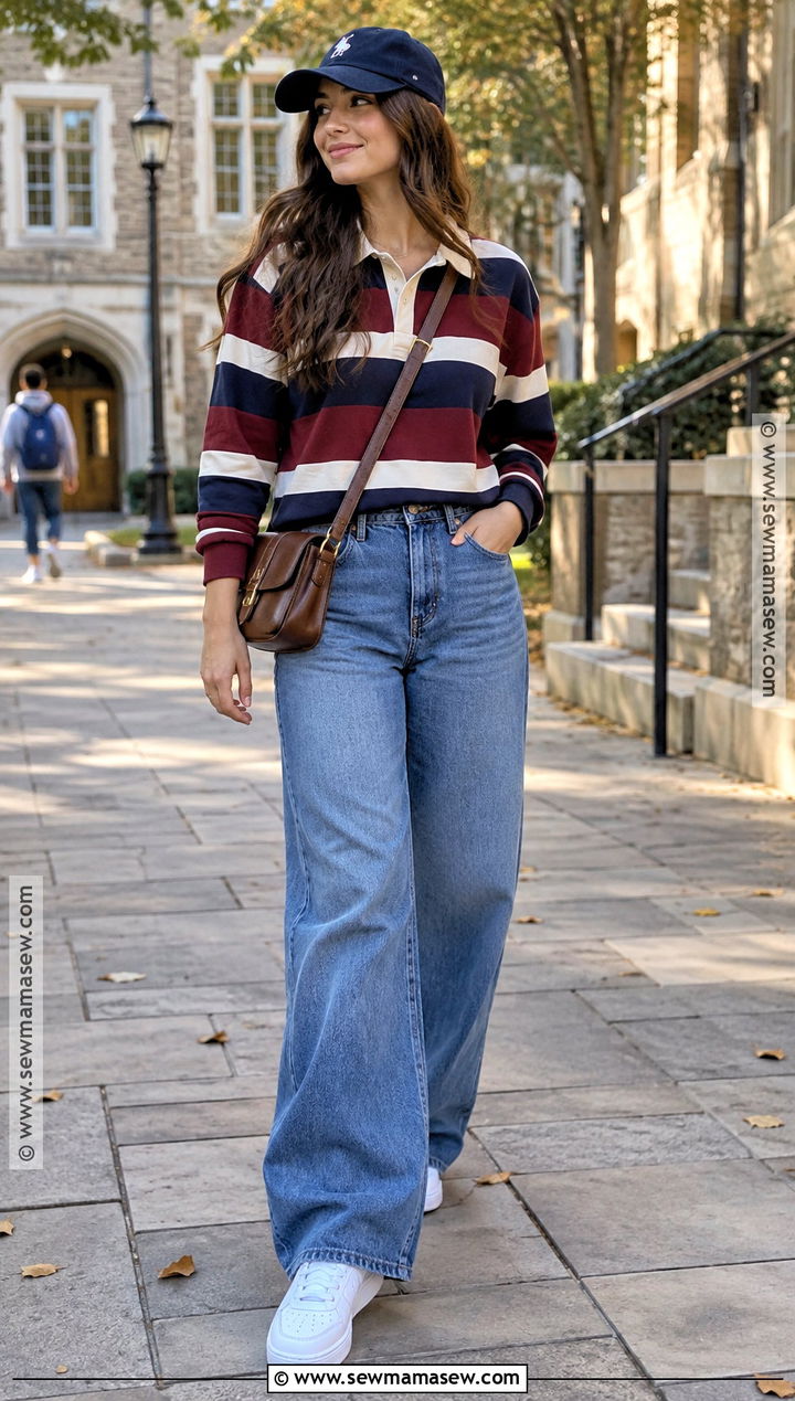 Rugby Shirt With Wide Leg Jeans - 30 comfy fall outfits