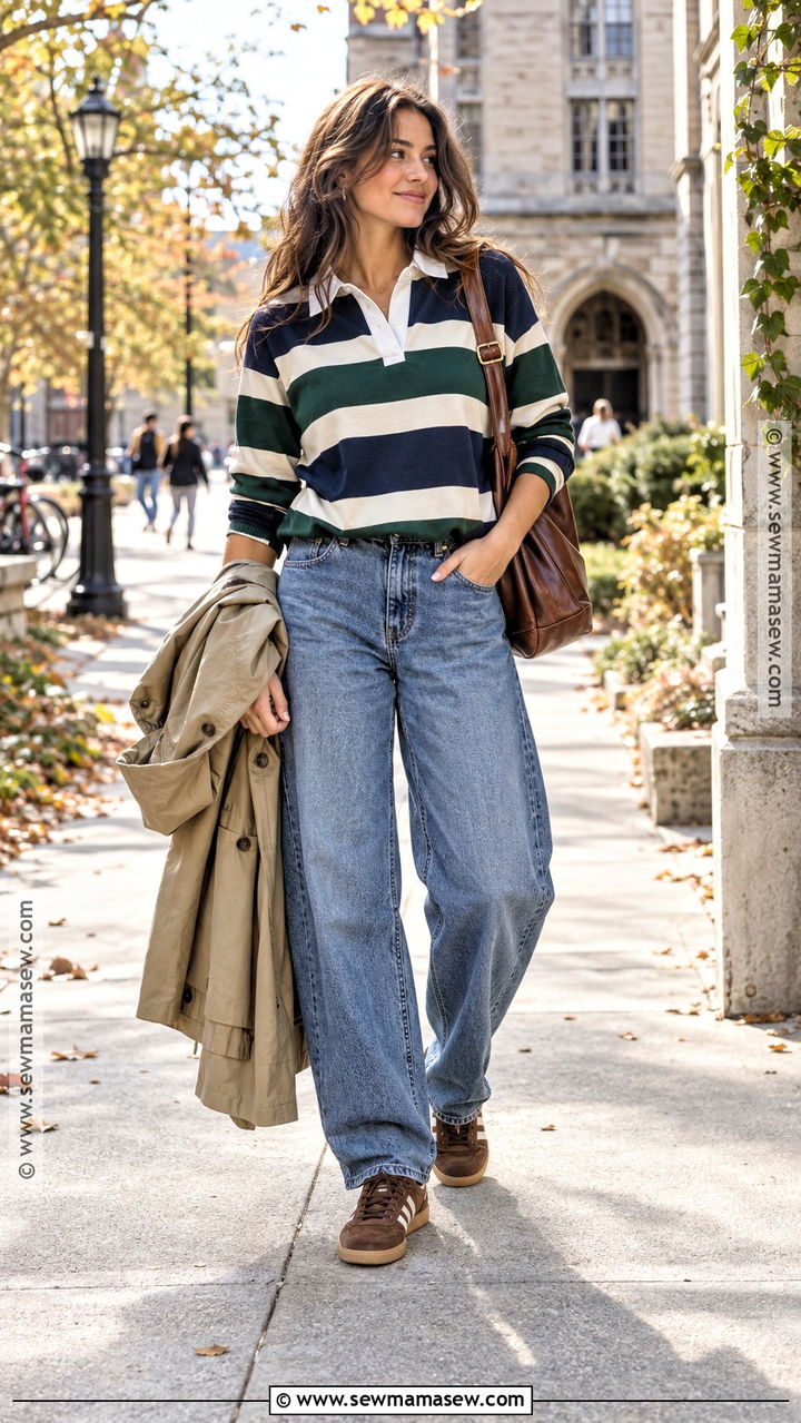 Rugby Shirt and Barrel Leg Jeans - 20 Fall Street Fashion Ideas