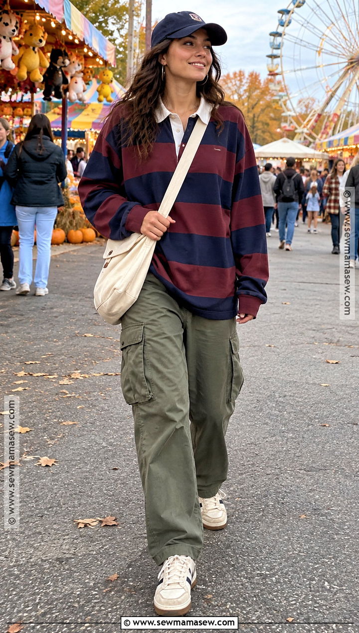 Rugby Shirt and Cargo Pants Fall Festival Outfit - 30 fall festival outfit ideas