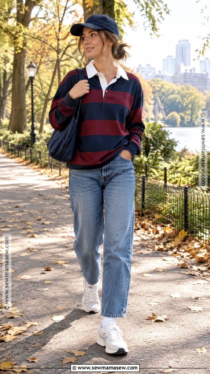 Rugby Shirt and Loose Jeans 90s Fall Outfit - 20 90s fall outfits aesthetic