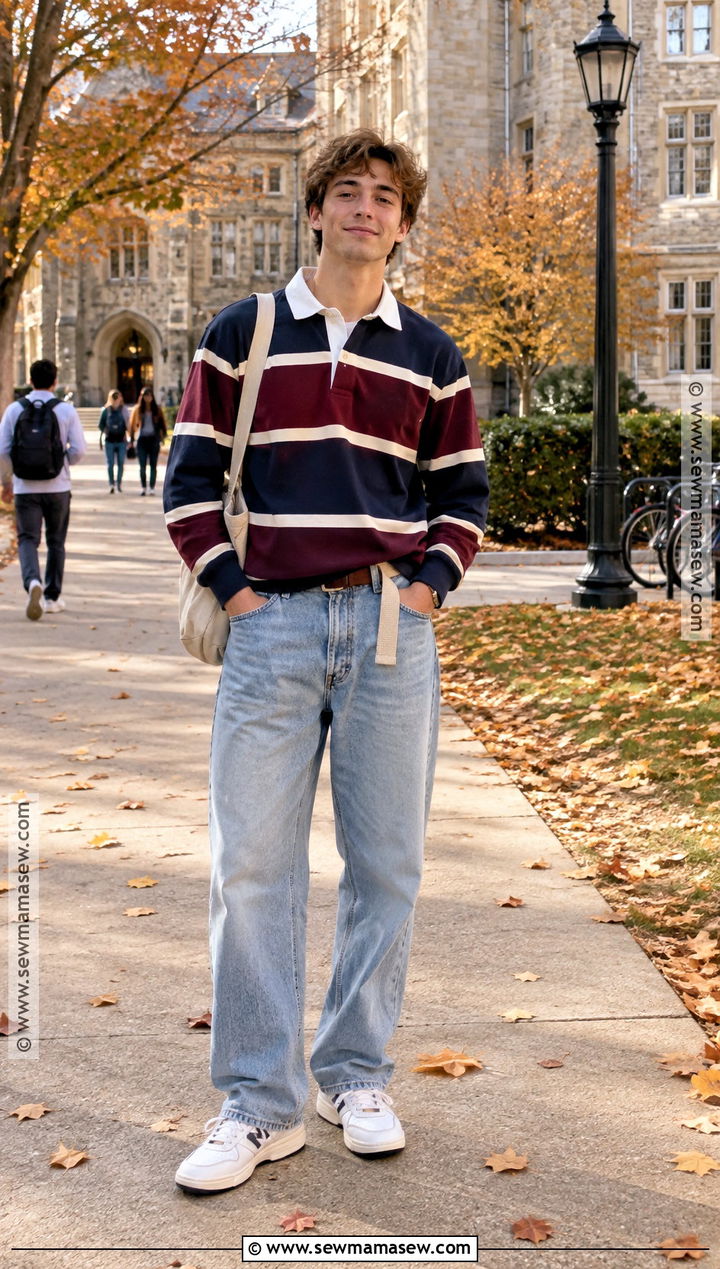 Rugby Shirt and Loose Jeans Fall Outfit - 15 cute fall outfits for men