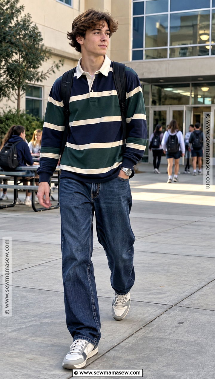 Rugby Shirt and Loose Jeans Grade 11 Outfit - 15 back to school outfits grade 11