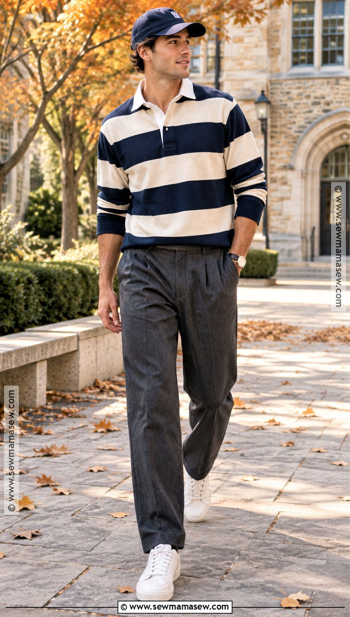 Rugby Shirt and Loose Trousers Outfit - 25 fall drip outfits for men
