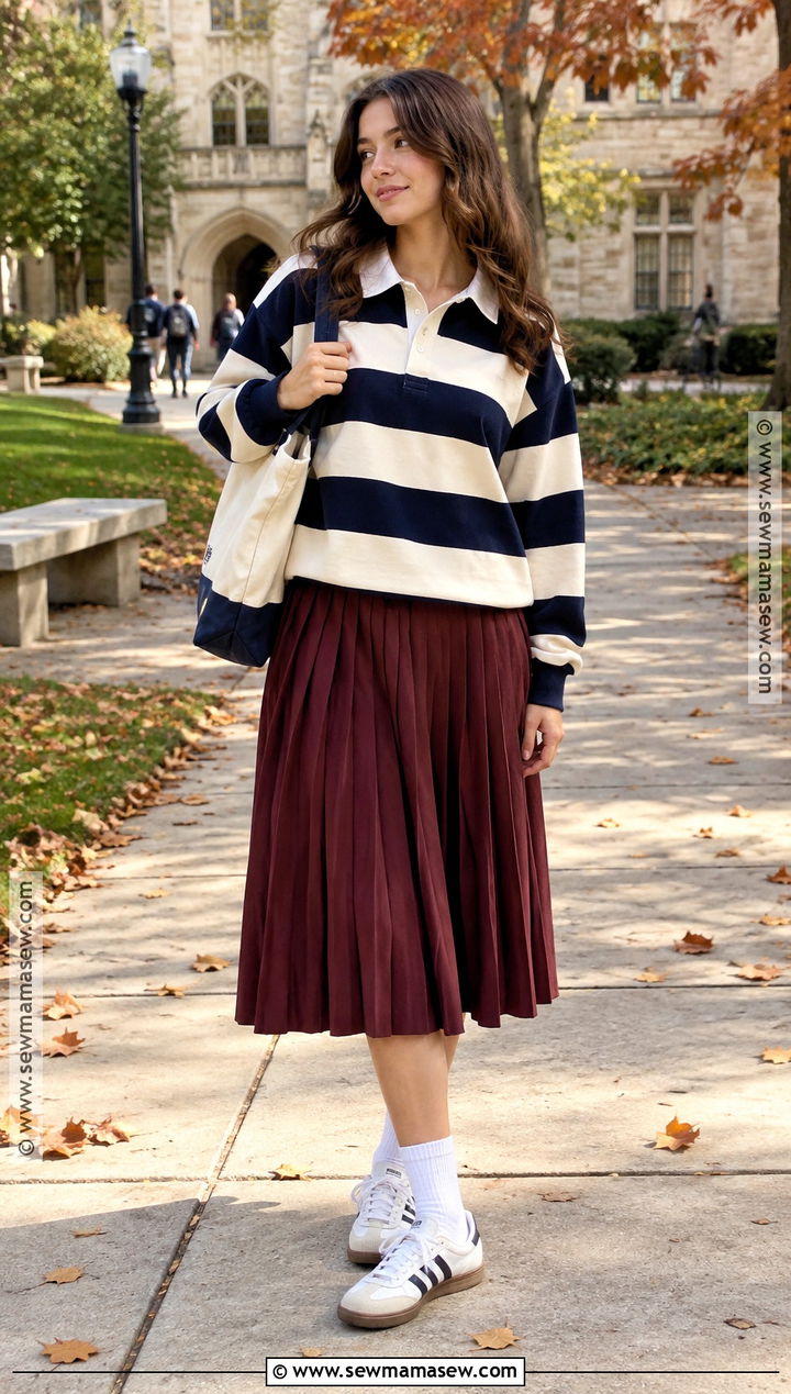 Rugby Shirt and Pleated Skirt Outfit - 15 Fall Outfits for Young Women