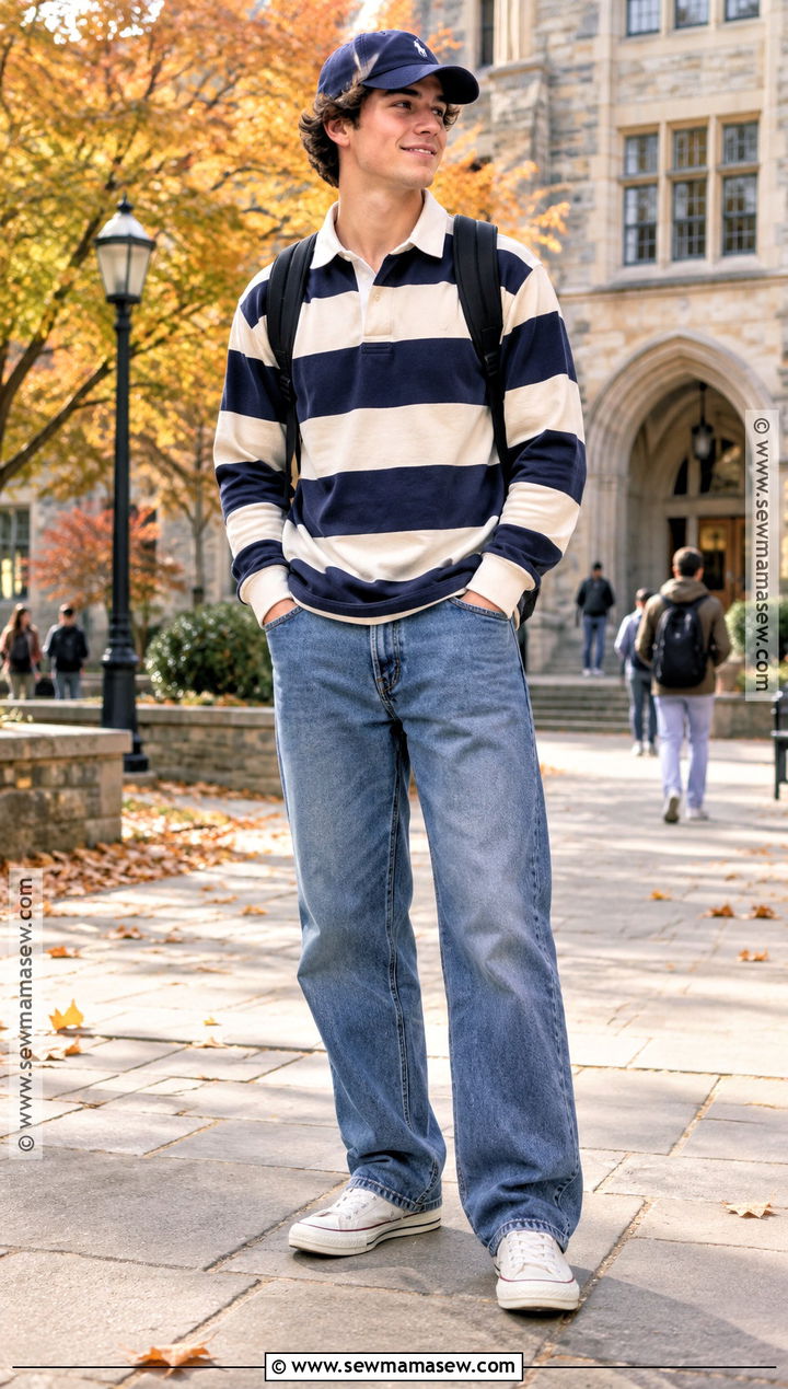 Rugby Shirt and Relaxed Jeans School Outfit - 15 fall winter outfits school