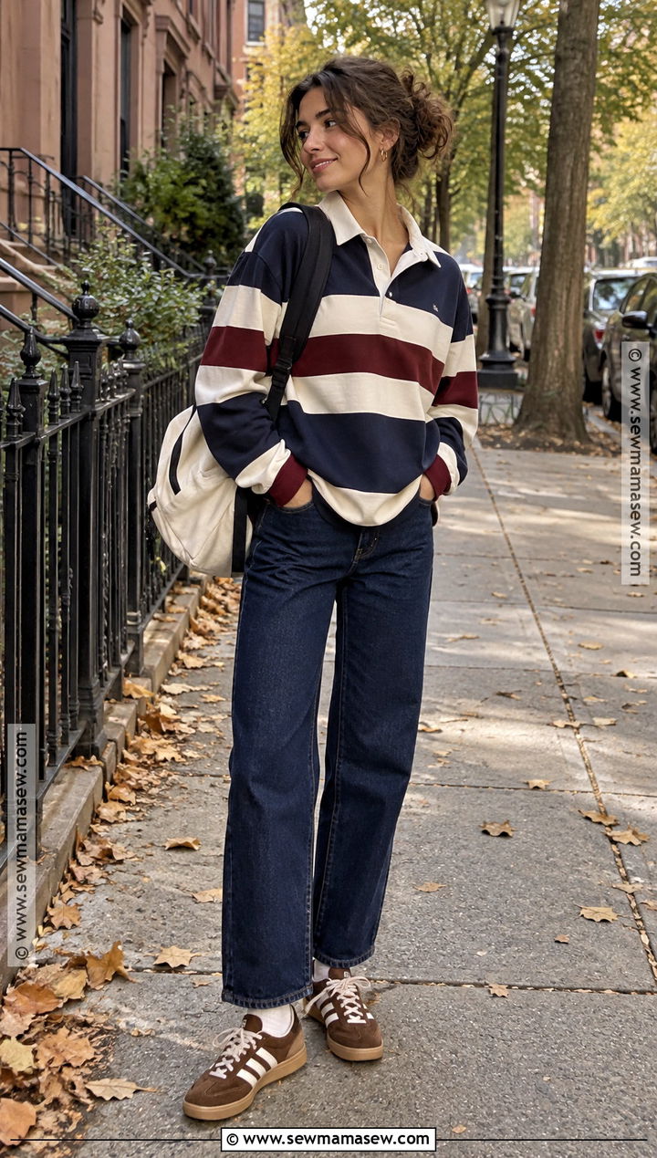 Rugby Shirt and Straight Leg Jeans Indie Fall Outfit - 20 indie fall outfits