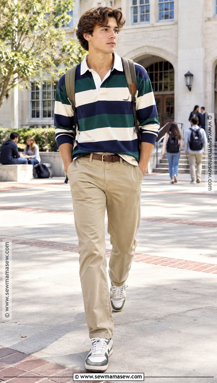Rugby Shirt and Straight Leg Pants School Outfit - 15 back to school simple outfits