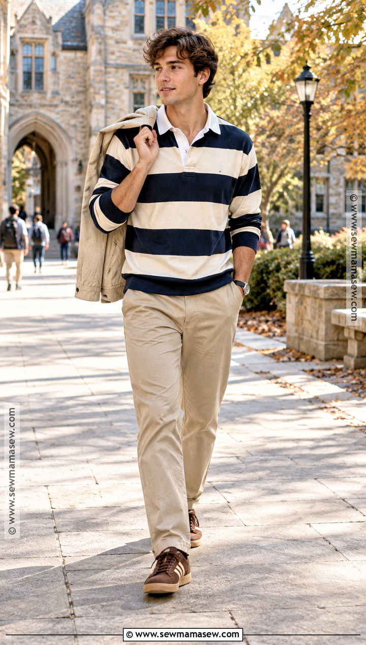 Rugby Shirt and Wide Leg Chinos Fall Outfit - 15 fall outfits for men