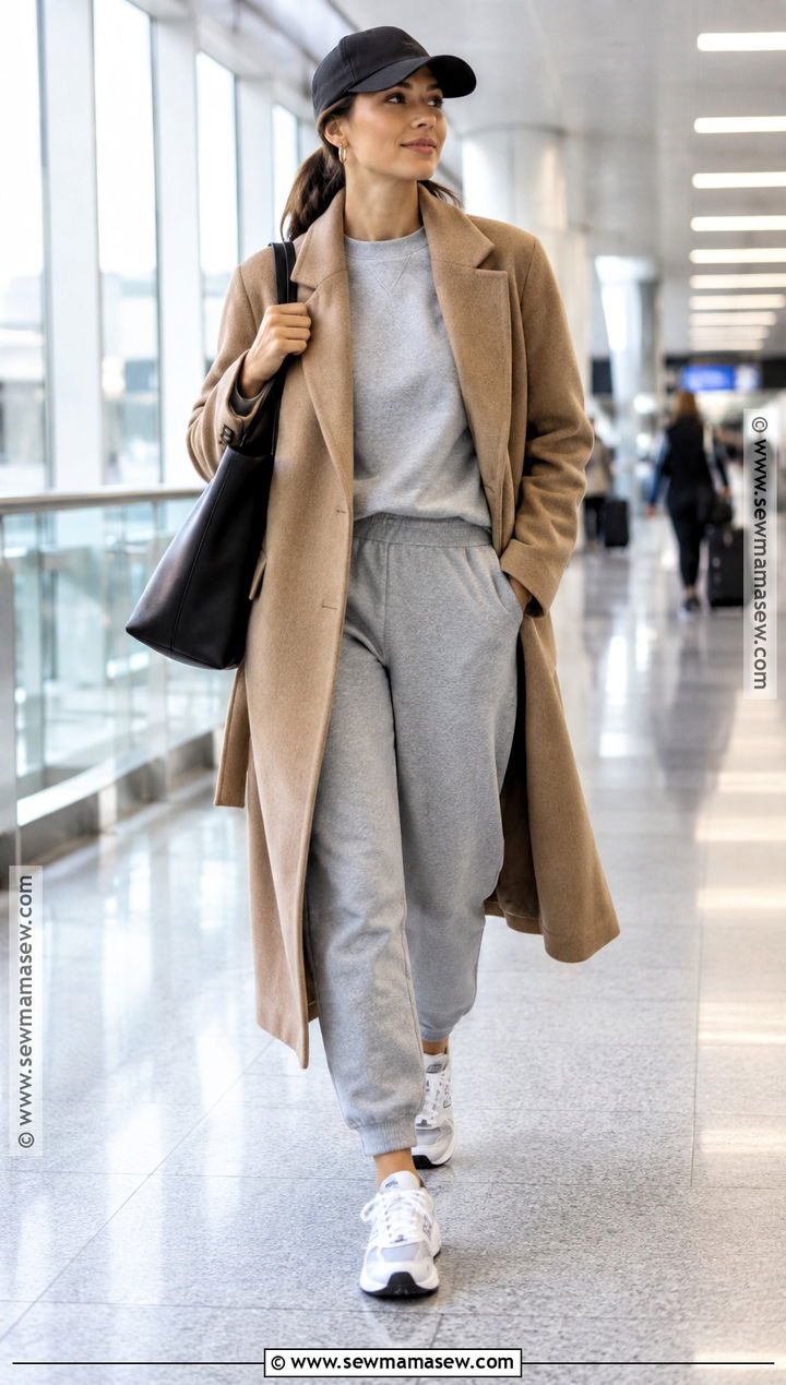 Running Sneakers With Joggers And Wool Coat - 25 fall sneakers outfit