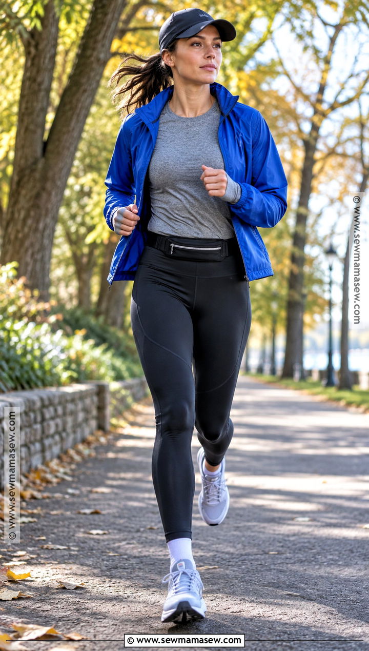 Running Tights Activewear Outfit With Windbreaker - 15 activewear fall outfits