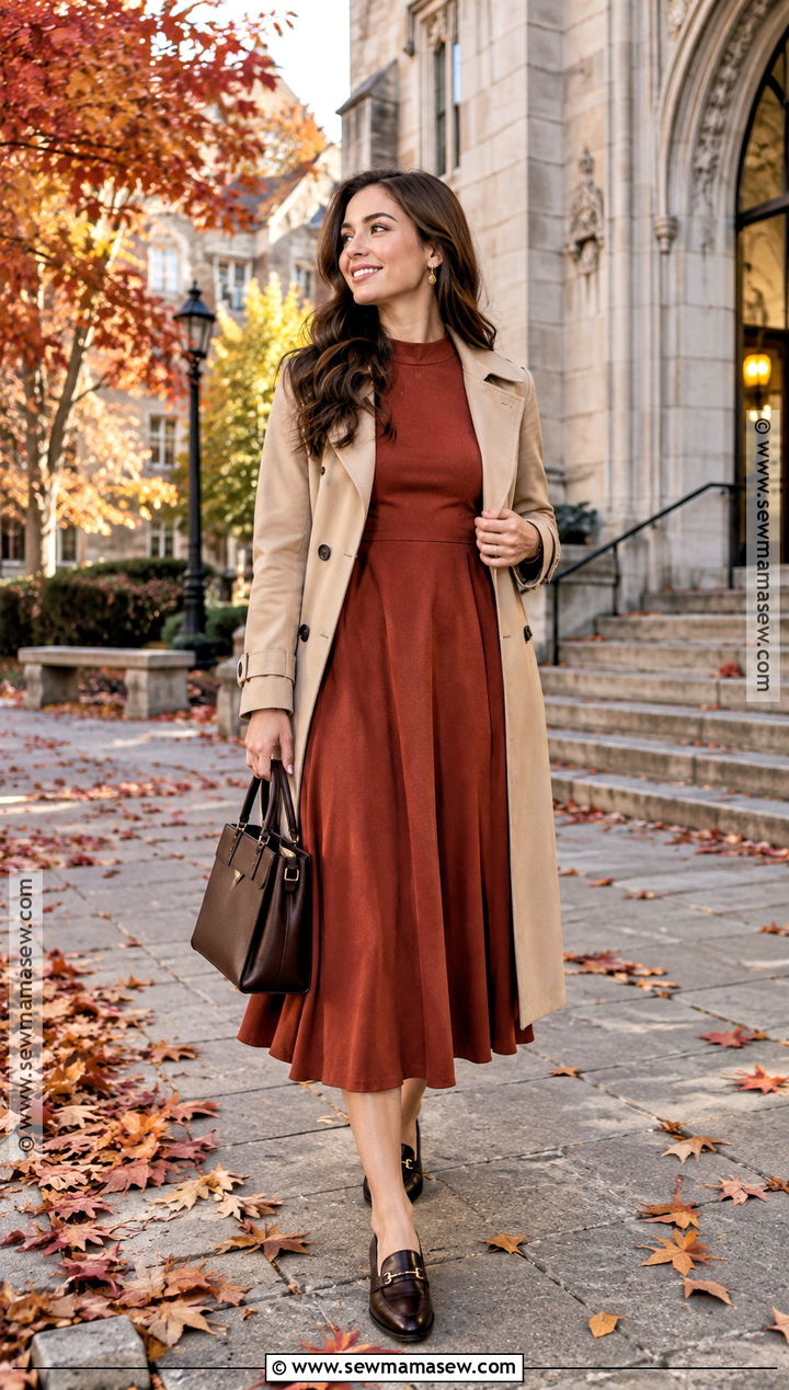 Rust A Line Dress Fall Graduation Outfit - 25 fall graduation outfit ideas